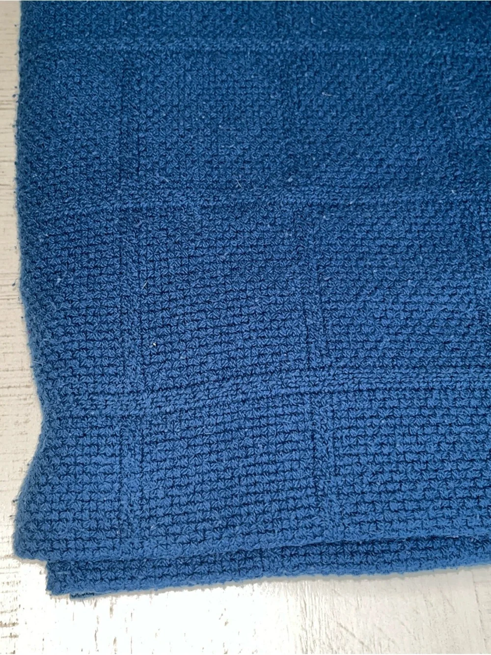 Lauren Ralph Lauren 100% Cotton  90”x90” Queen Blue Squares Waffle Blanket USA